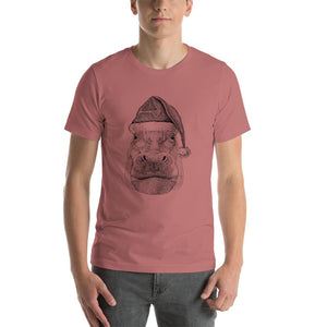 Hippo christmas hat art Unisex T-Shirt